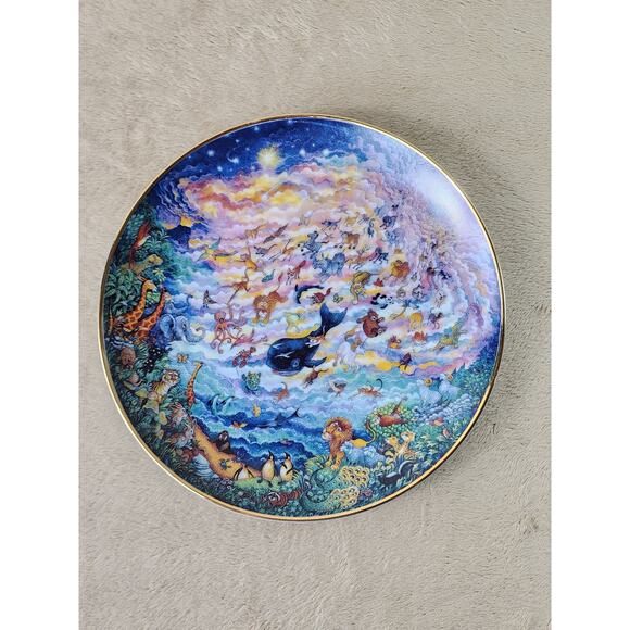 Plate In the Beginning by Bill Bell 8" Animals Bible Story 1991 Porcelain Vtg - Picture 9 of 12
